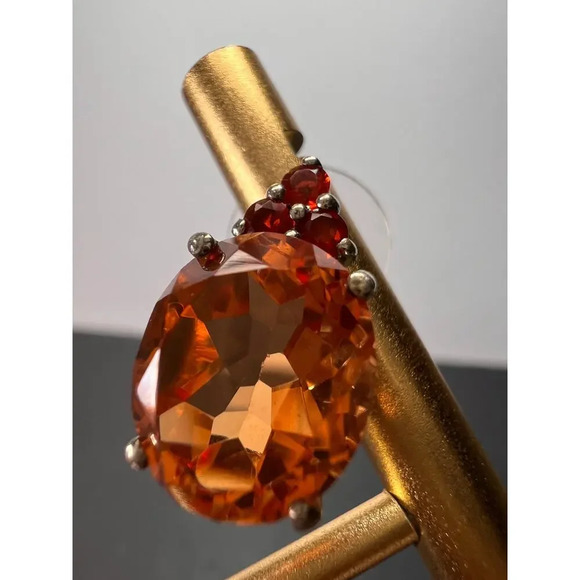 Tangerine quartz and fire opal sterling silver earrings - Picture 7 of 11